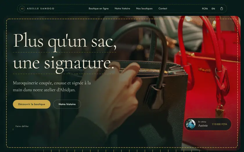 Capture d'écran du site Axelle Sanogo