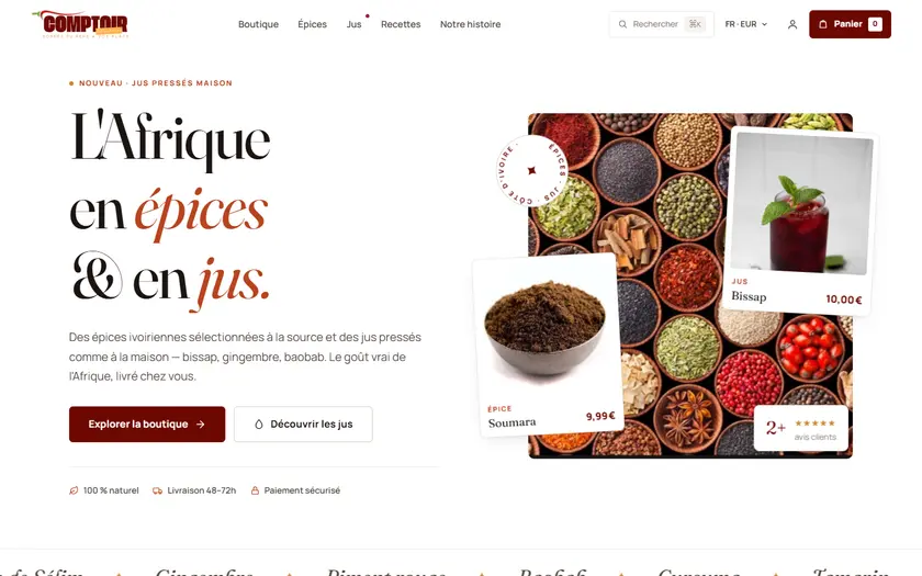 Capture d'écran du site Comptoir Africain